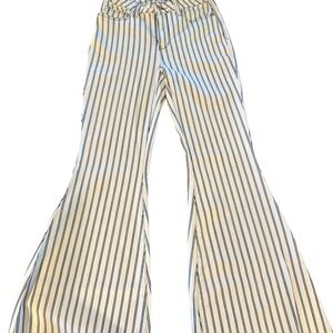 O49 Judy Blue Cream and Navy Vertical-Stripe Wide Leg Jeans